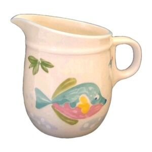 Studio Nova Fish Creamer Pitcher Hand Painted Stoneware 90s Coastal Cottage